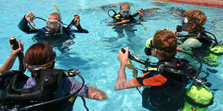 diving class, showing scuba equipment