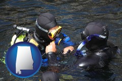 alabama map icon and a scuba diving lesson in Monterey Bay, California