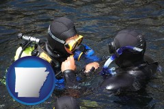 arkansas map icon and a scuba diving lesson in Monterey Bay, California