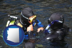 arizona map icon and a scuba diving lesson in Monterey Bay, California