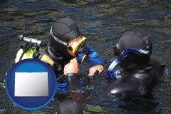 colorado map icon and a scuba diving lesson in Monterey Bay, California