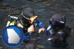 georgia map icon and a scuba diving lesson in Monterey Bay, California