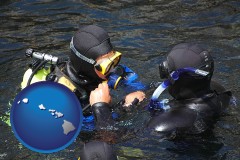 hawaii map icon and a scuba diving lesson in Monterey Bay, California