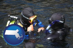 massachusetts map icon and a scuba diving lesson in Monterey Bay, California