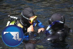 maryland map icon and a scuba diving lesson in Monterey Bay, California