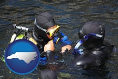north-carolina map icon and a scuba diving lesson in Monterey Bay, California