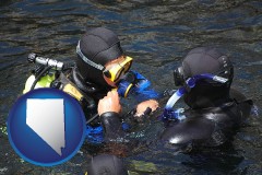 nevada map icon and a scuba diving lesson in Monterey Bay, California