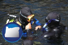 oregon map icon and a scuba diving lesson in Monterey Bay, California