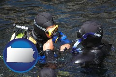pennsylvania map icon and a scuba diving lesson in Monterey Bay, California