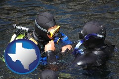 texas map icon and a scuba diving lesson in Monterey Bay, California